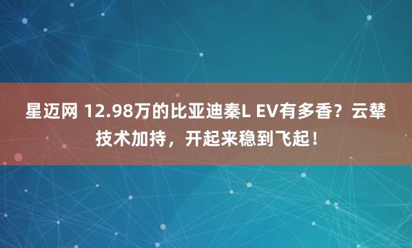 星迈网 12.98万的比亚迪秦L EV有多香？云辇技术加持，开起来稳到飞起！